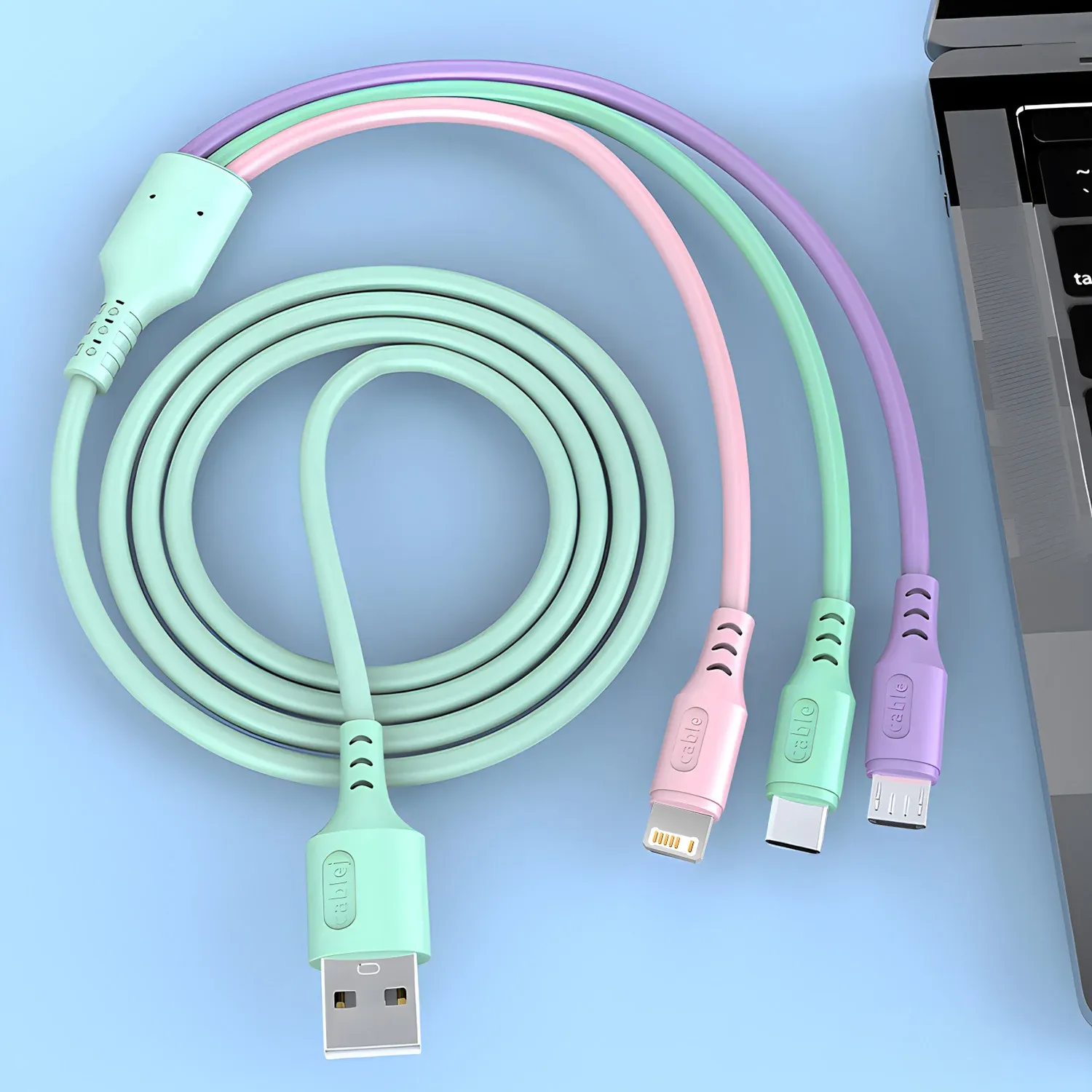 Câble de charge 3 en 1, détail des connecteurs