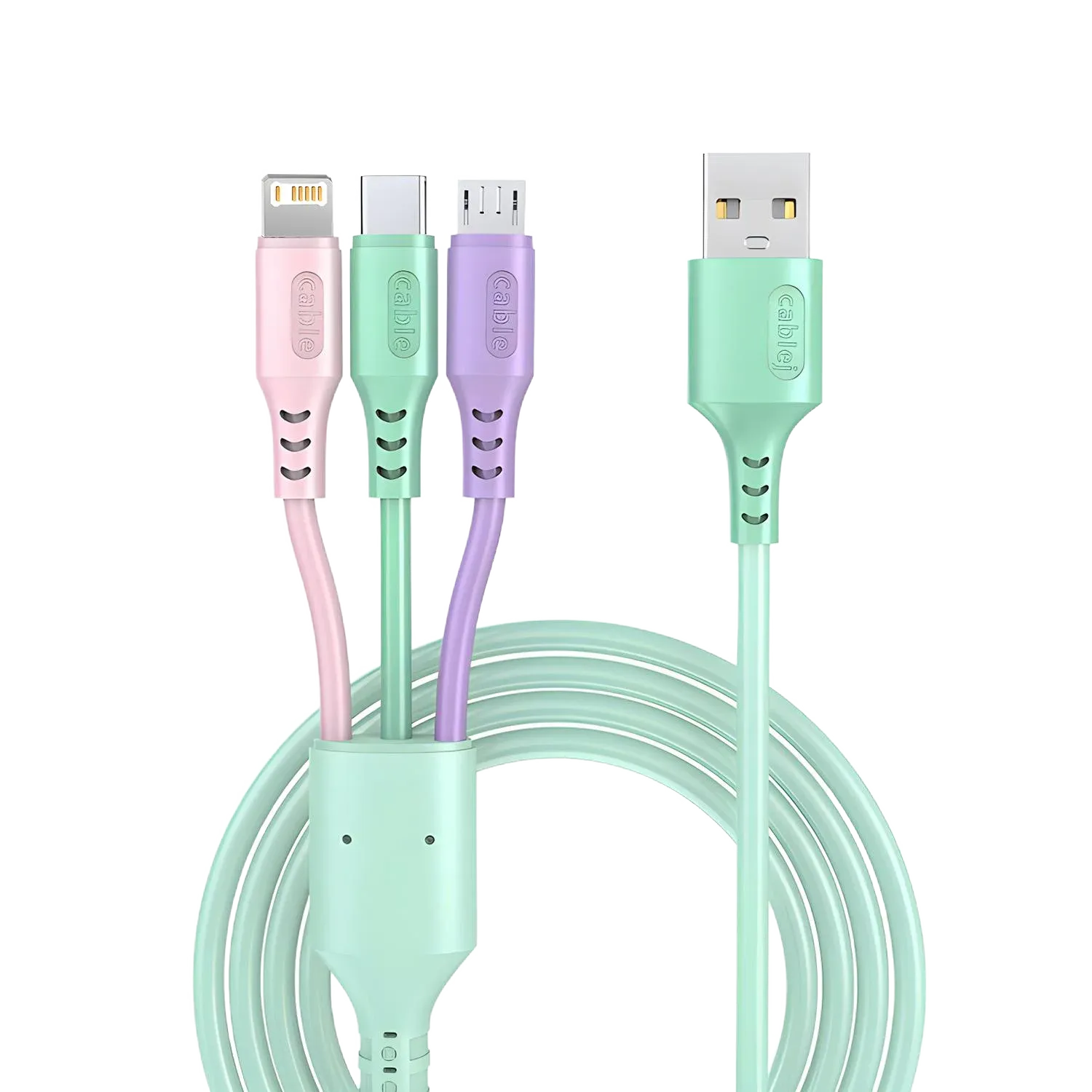 Câble de charge 3 en 1 USB avec connecteurs Lightning, Micro-USB et USB-C, compatible iPhone 12, 13, 14 et Xiaomi 7