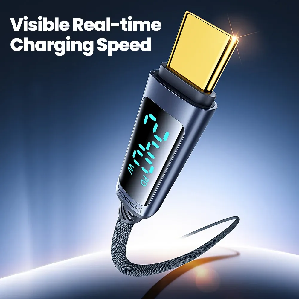 Câble Toocki 240 W USB-C vers USB-C, PD 3.1, écran numérique, charge rapide 100 W, pour MacBook, iPhone 17, Samsung, Xiaomi 4
