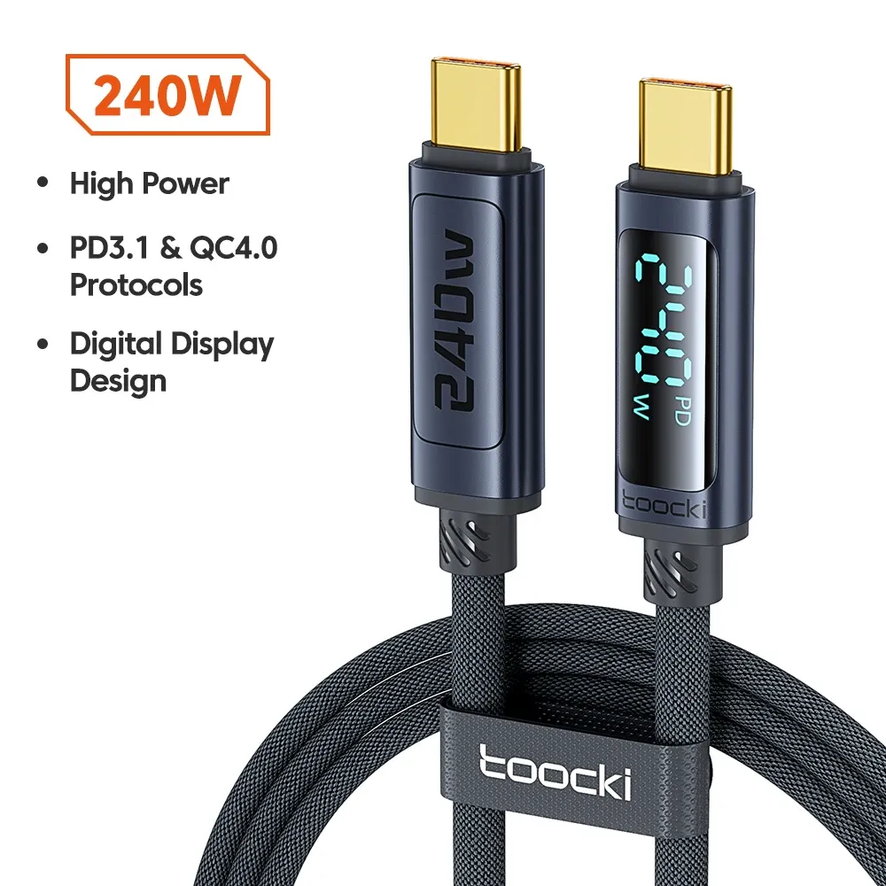 Câble Toocki 240 W USB-C vers USB-C, PD 3.1, écran numérique, charge rapide 100 W, pour MacBook, iPhone 17, Samsung, Xiaomi 8