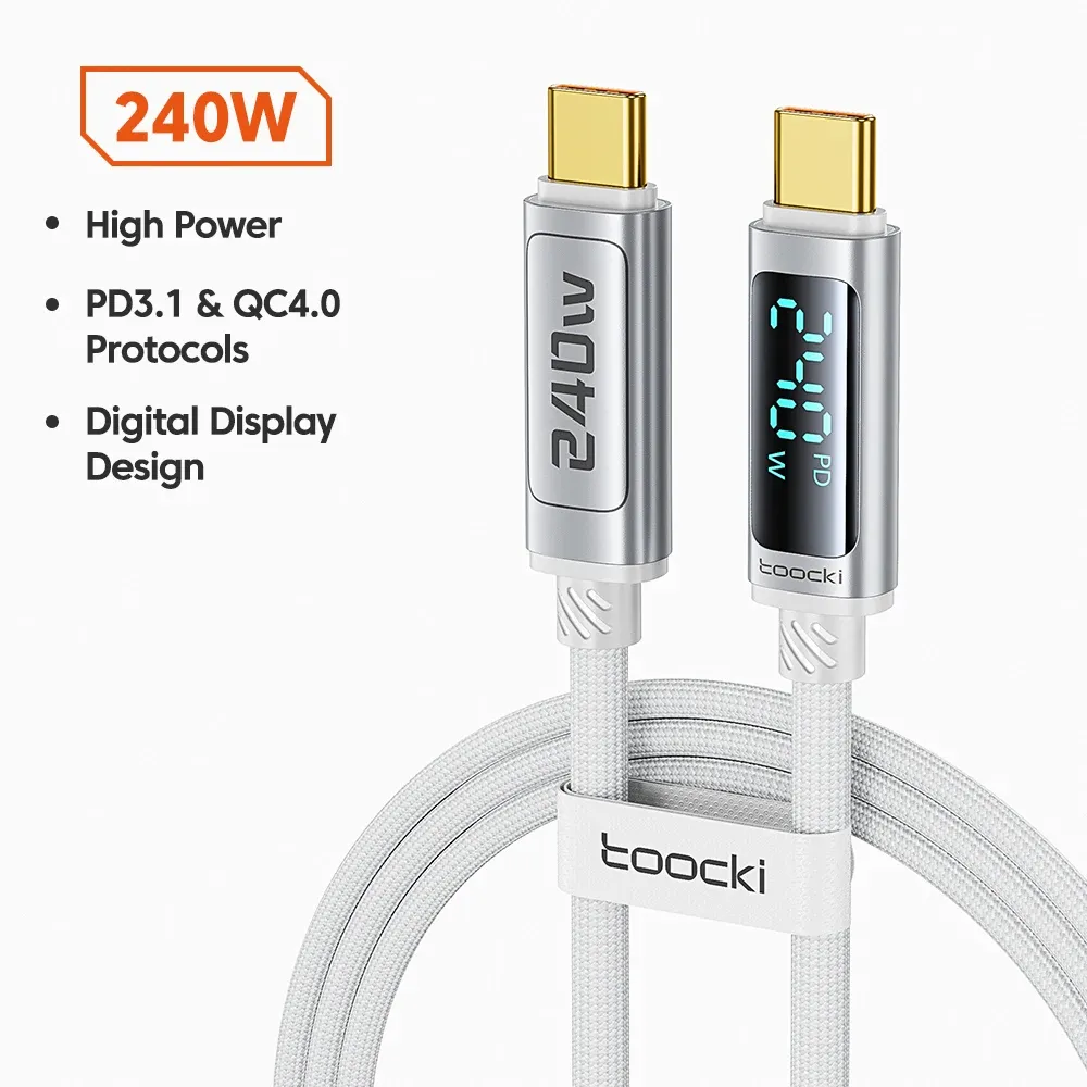 Câble Toocki 240 W USB-C vers USB-C, PD 3.1, écran numérique, charge rapide 100 W, pour MacBook, iPhone 17, Samsung, Xiaomi 7