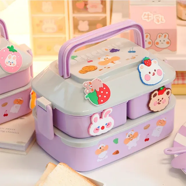 Boîte à déjeuner kawaii portable en plastique, bento pour pique-nique, compatible micro-ondes, avec compartiments, boîte de rangement pour enfants et école 18
