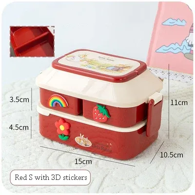 Boîte à déjeuner kawaii portable en plastique, bento pour pique-nique, compatible micro-ondes, avec compartiments, boîte de rangement pour enfants et école 15