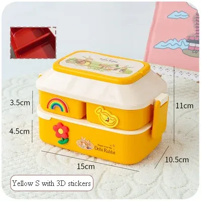 Boîte à déjeuner kawaii portable en plastique, bento pour pique-nique, compatible micro-ondes, avec compartiments, boîte de rangement pour enfants et école 7