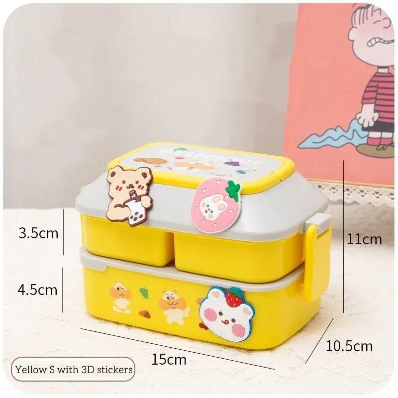 Boîte à déjeuner kawaii portable en plastique, bento pour pique-nique, compatible micro-ondes, avec compartiments, boîte de rangement pour enfants et école 12