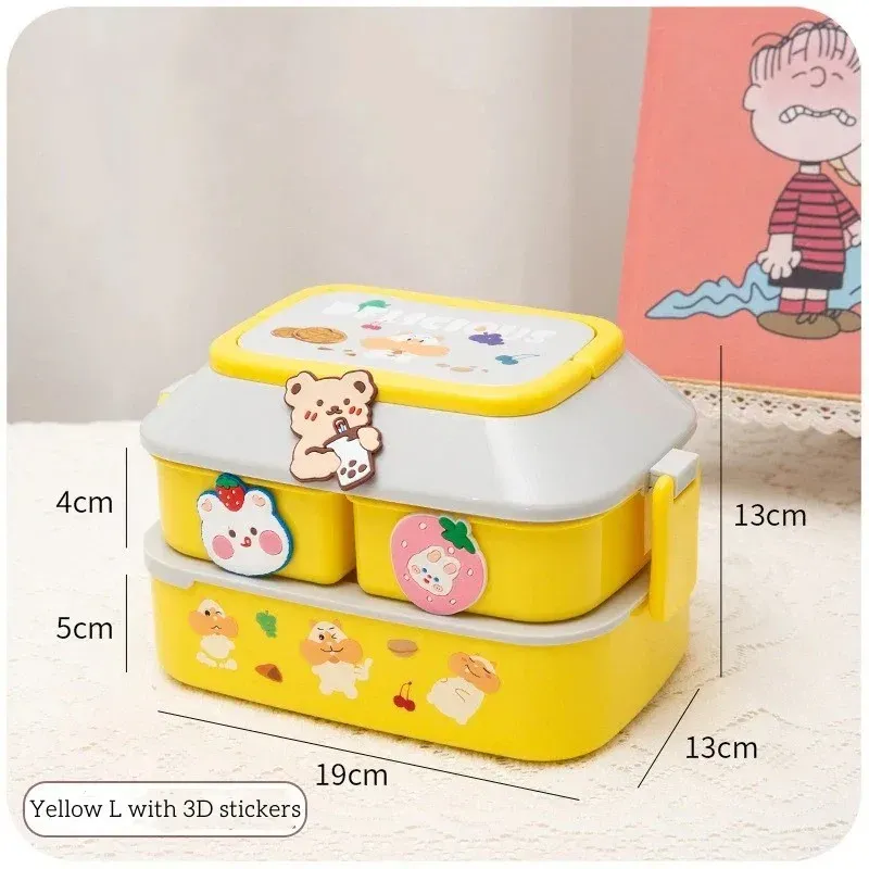 Boîte à déjeuner kawaii portable en plastique, bento pour pique-nique, compatible micro-ondes, avec compartiments, boîte de rangement pour enfants et école 11