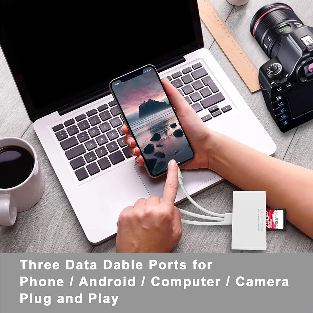 Lecteur de carte SD 5 en 1 avec concentrateur USB, adaptateur OTG USB 3.0 vers USB-C pour iPhone et Huawei 5