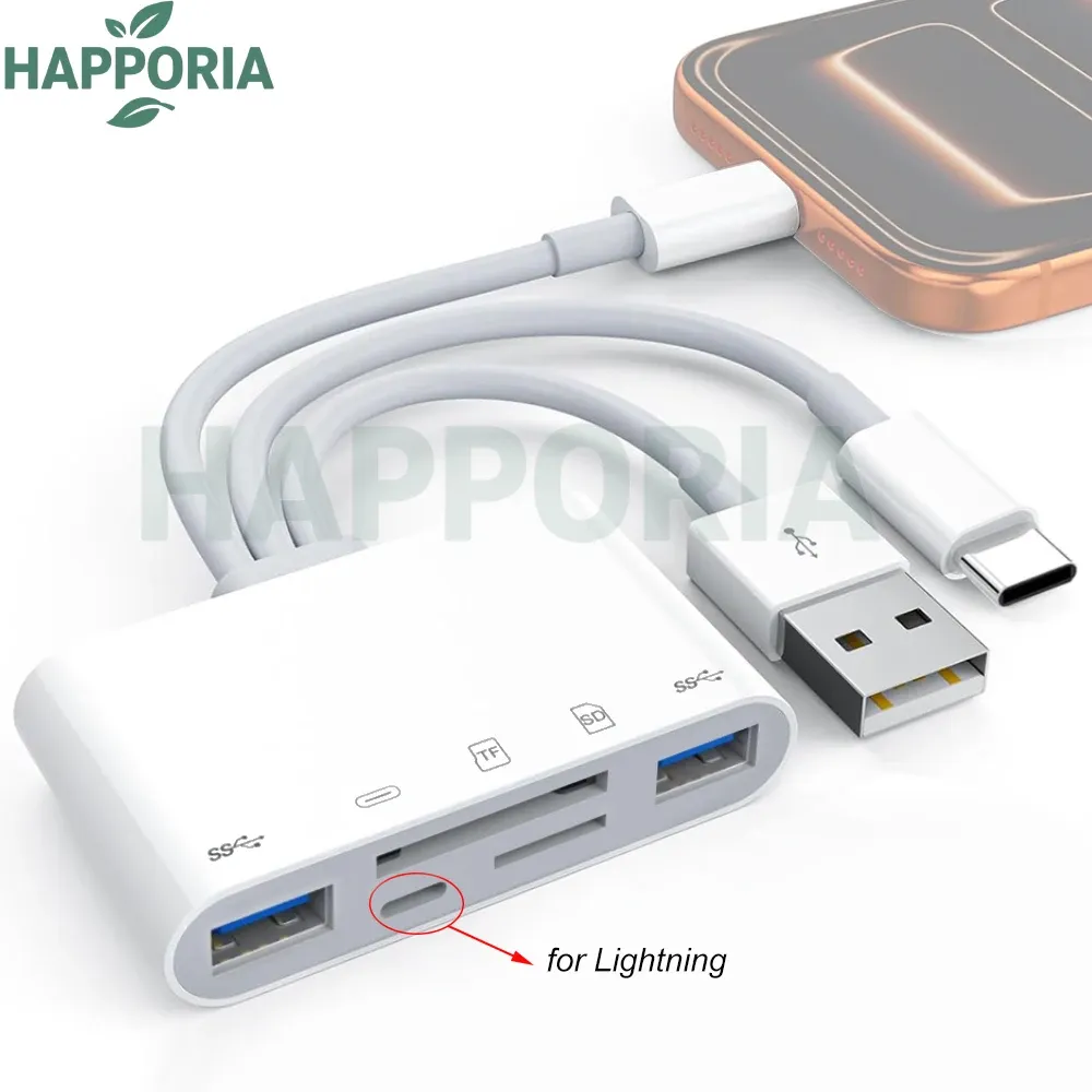 Lecteur de carte SD 5 en 1 avec concentrateur USB, adaptateur OTG USB 3.0 vers USB-C pour iPhone et Huawei 13