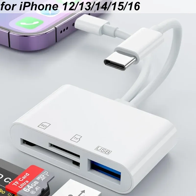 Lecteur de carte SD 5 en 1 avec concentrateur USB, adaptateur OTG USB 3.0 vers USB-C pour iPhone et Huawei 8