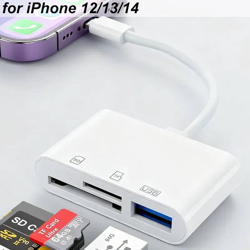 Lecteur de carte SD 5 en 1 avec concentrateur USB, adaptateur OTG USB 3.0 vers USB-C pour iPhone et Huawei 7