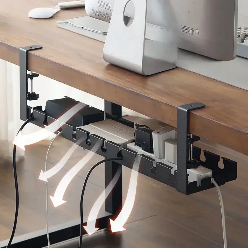 Plateau de gestion de câbles sans perçage à fixer sous le bureau, organisateur de câbles rétractable pour bureau à domicile, support de rangement en métal pour routeur, PC et câbles de données 4