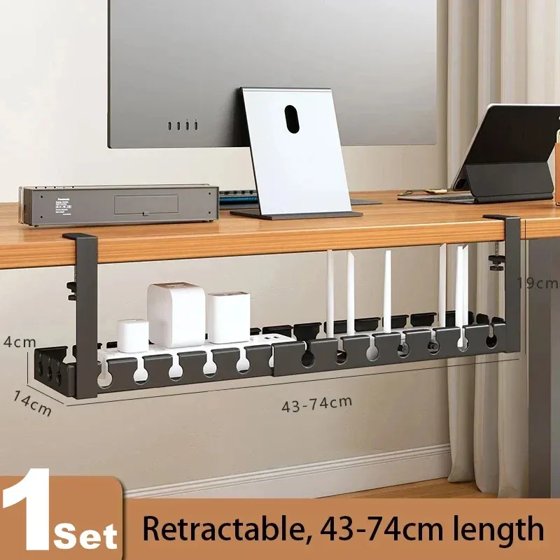Plateau de gestion de câbles sans perçage à fixer sous le bureau, organisateur de câbles rétractable pour bureau à domicile, support de rangement en métal pour routeur, PC et câbles de données 8