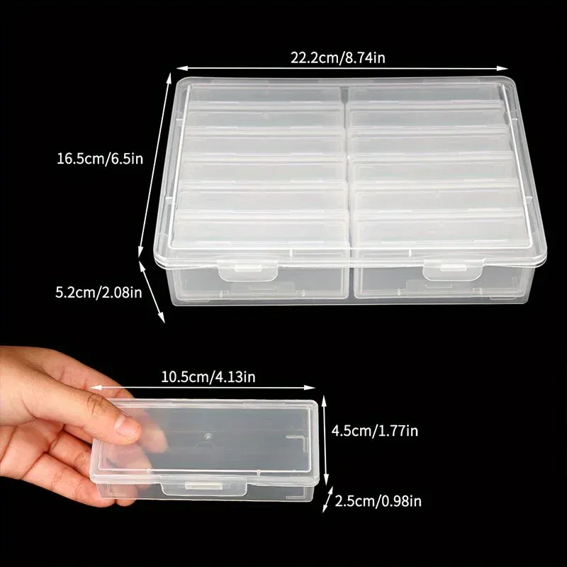 Ensemble de 4 à 12 boîtes de rangement rectangulaires en plastique transparent avec couvercles à charnières, portables et multifonctionnelles 4