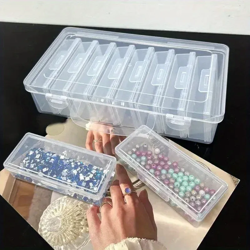 Ensemble de 4 à 12 boîtes de rangement rectangulaires en plastique transparent avec couvercles à charnières, portables et multifonctionnelles 5