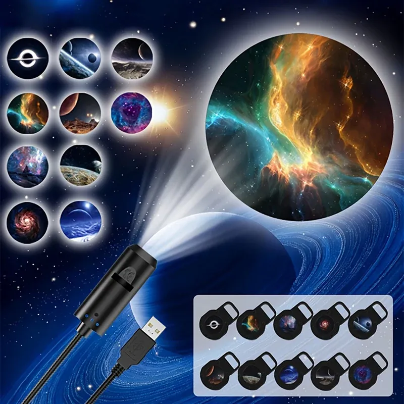 Projecteur LED Galaxie avec 1 lumière et 10 images interchangeables, Veilleuse ciel étoilé 2