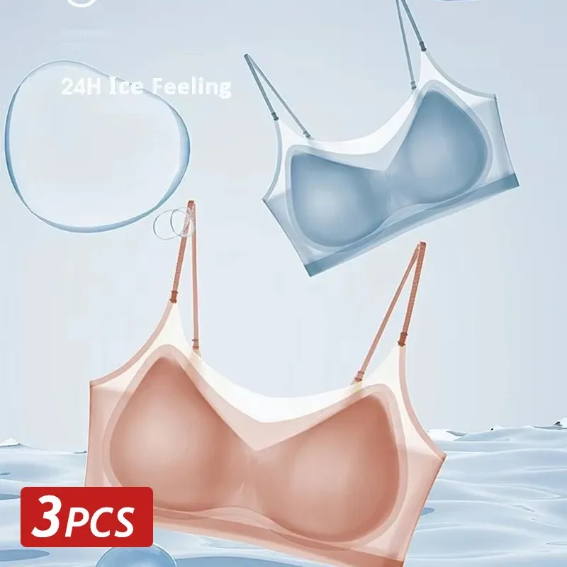 Lot de 3 soutiens-gorge sans couture pour femme en soie glacée ultra-fine et respirante, dos nageur, modèle cache-cœur à maintien léger - Image 1