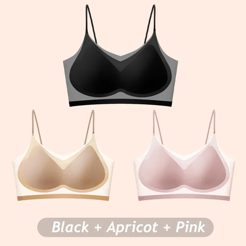 Lot de 3 soutiens-gorge sans couture pour femme en soie glacée ultra-fine et respirante, dos nageur, modèle cache-cœur à maintien léger 9