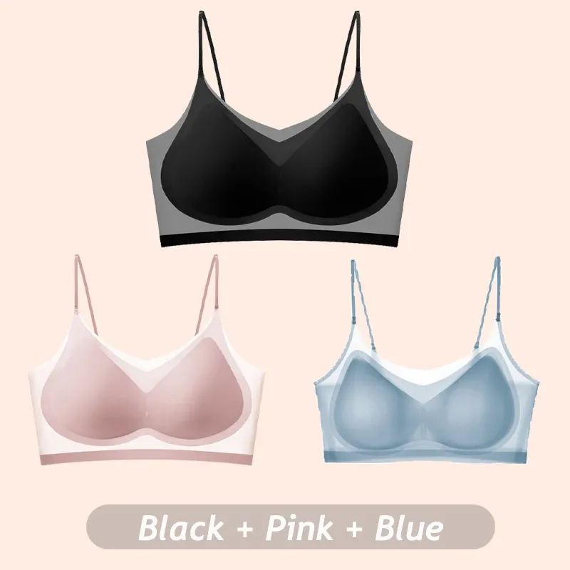 Lot de 3 soutiens-gorge sans couture pour femme en soie glacée ultra-fine et respirante, dos nageur, modèle cache-cœur à maintien léger 11