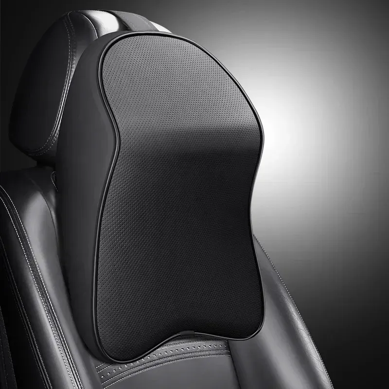 Coussin de nuque pour voiture en cuir PU Nappa 3D à mémoire de forme - Image 1
