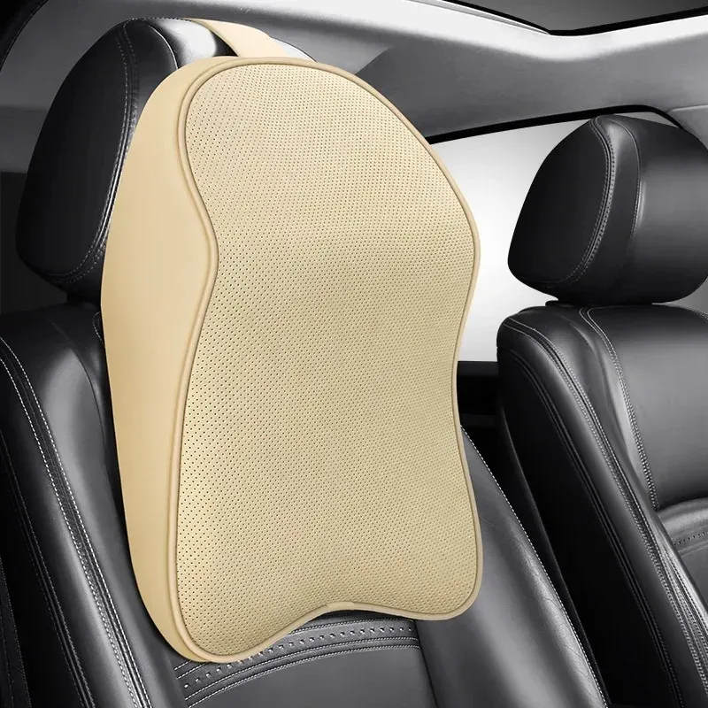 Coussin de nuque pour voiture en cuir PU Nappa 3D à mémoire de forme 5