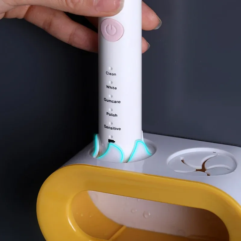 Porte-brosse à dents électrique à double emplacement, support mural auto-adhésif, rangement compact pour salle de bain 3