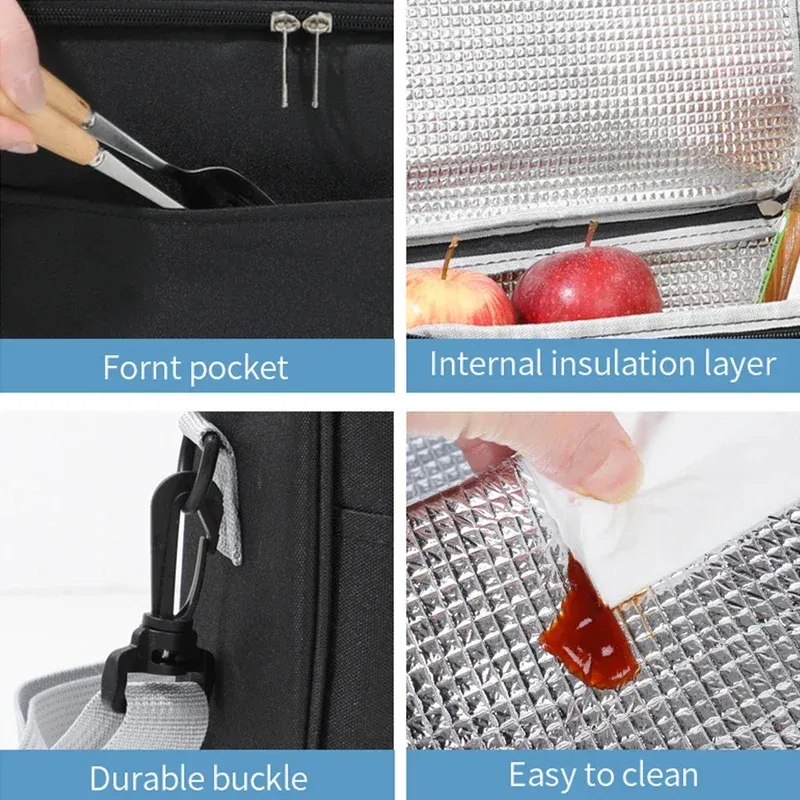 Sac isotherme en aluminium épaissi, format carré, taille L, pour le transport de repas au bureau ou à l'école 5