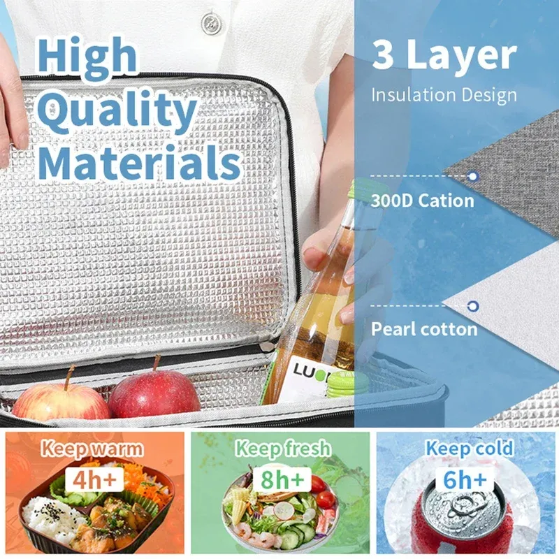 Sac isotherme en aluminium épaissi, format carré, taille L, pour le transport de repas au bureau ou à l'école 6