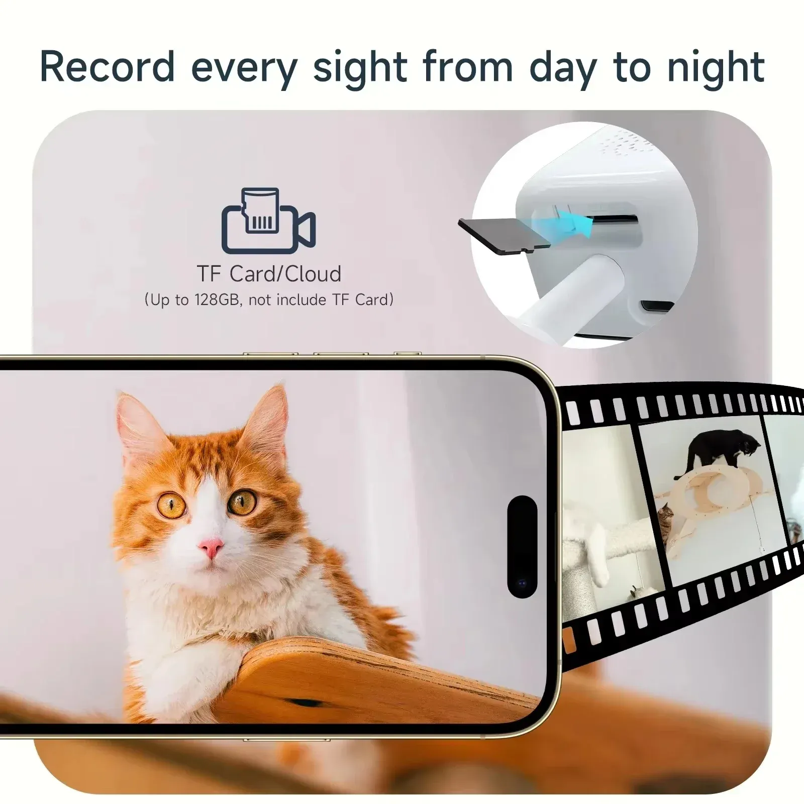 Caméra de sécurité intérieure Wi-Fi 2,4/5 GHz, Full HD 1080p, 3 MP, vision nocturne couleur, mini caméra adhésive pour fenêtre 4