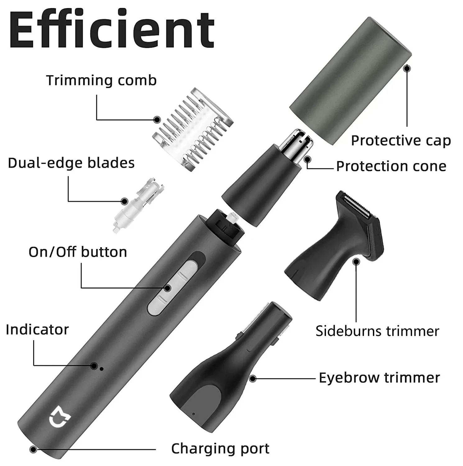 Tondeuse électrique Mijia 3 en 1 pour homme : nez, oreilles, barbe, pattes et sourcils – Indolore, rechargeable 4