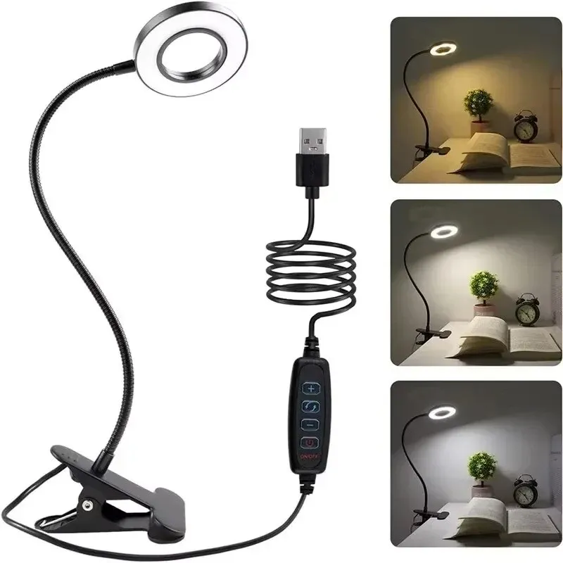 Lampe de lecture USB à 48 LED avec pince, lampe de bureau à col de cygne flexible, 3 modes de couleur, 10 niveaux de luminosité, orientable à 360° 5