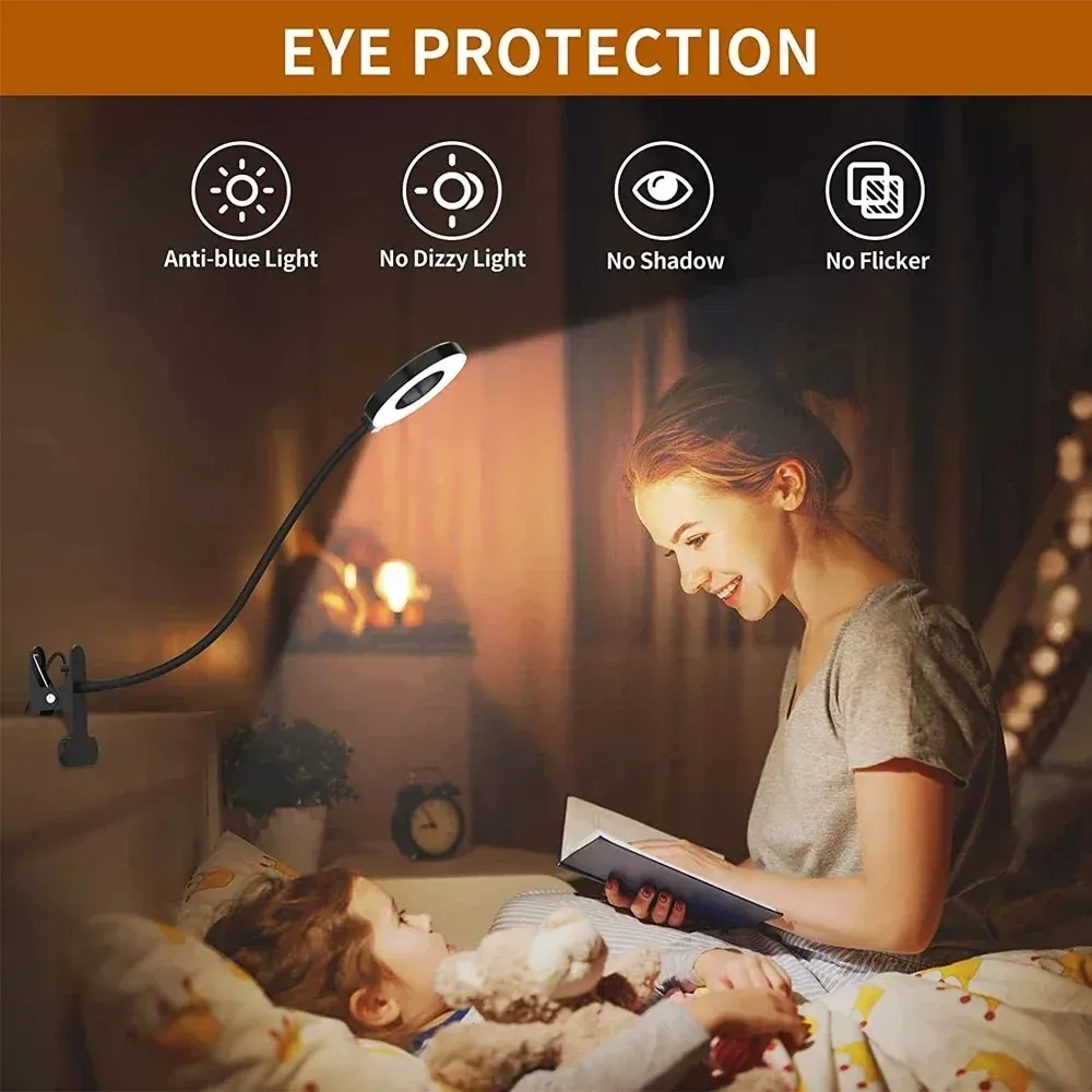 Lampe de lecture USB à 48 LED avec pince, lampe de bureau à col de cygne flexible, 3 modes de couleur, 10 niveaux de luminosité, orientable à 360° 6