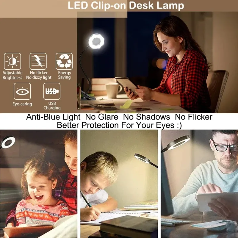 Lampe à pince éclairant une page de livre