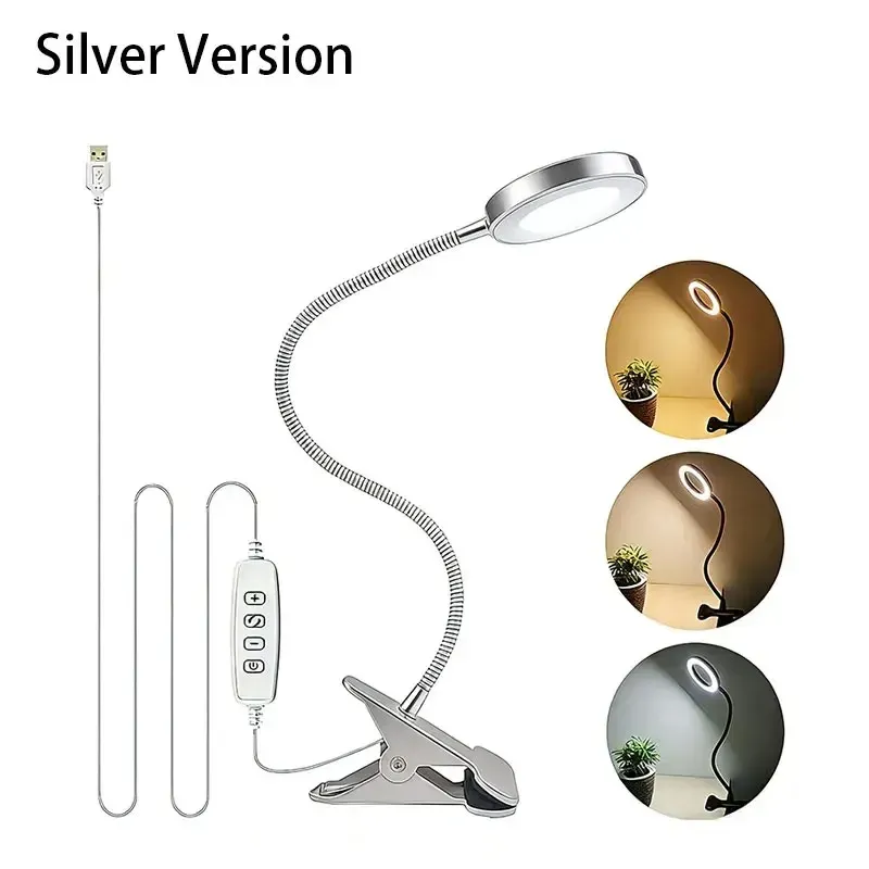 Lampe de lecture USB à 48 LED avec pince, lampe de bureau à col de cygne flexible, 3 modes de couleur, 10 niveaux de luminosité, orientable à 360° 7