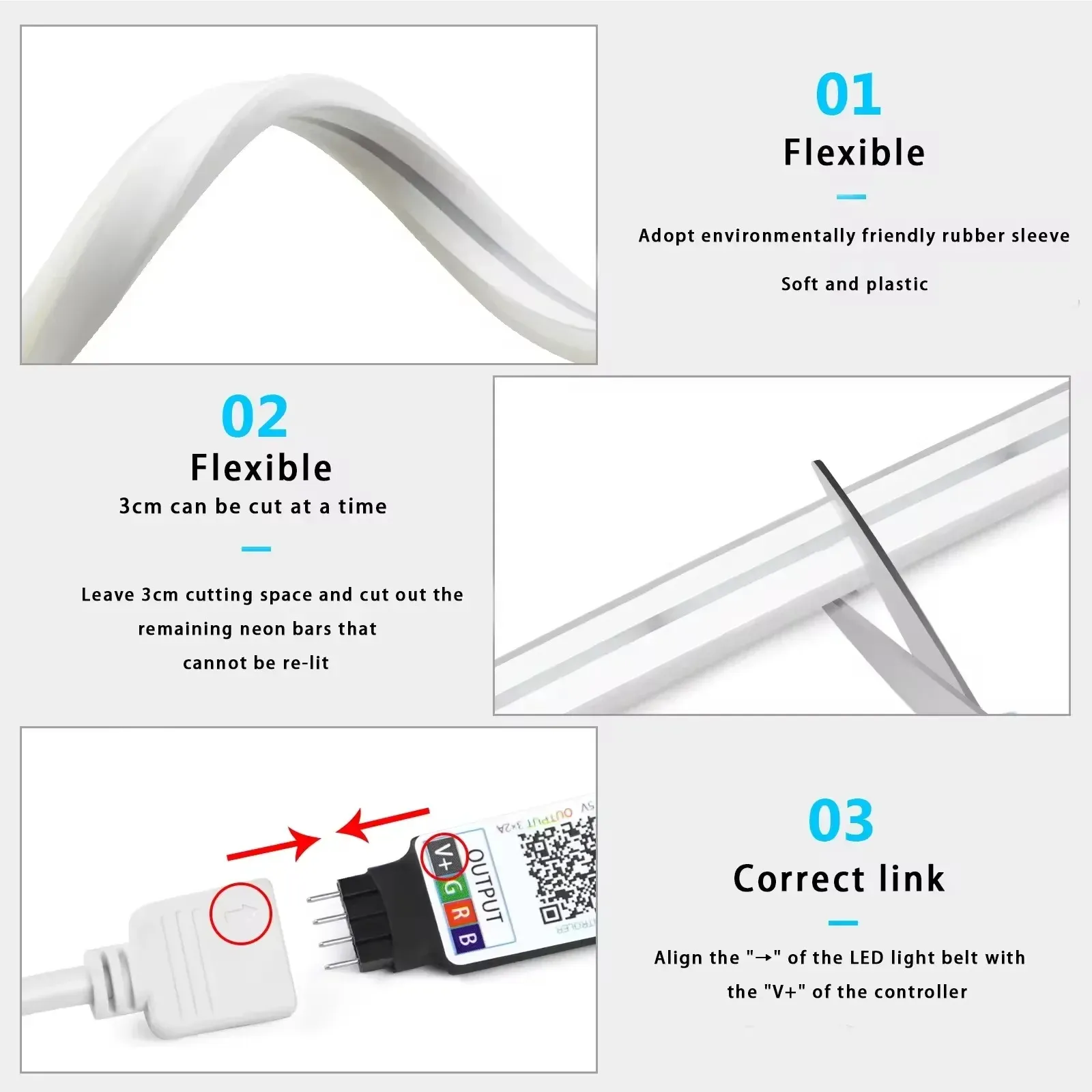 Bande LED néon RGB 1/2/3/5 m IP65 étanche, ruban flexible USB pour décoration intérieure, compatible Tuya, contrôle par application et télécommande 5