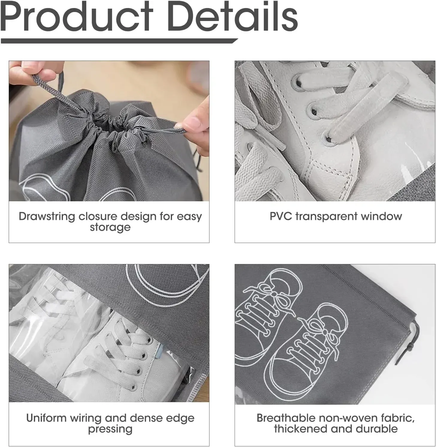 Sacs de rangement pour chaussures, lot de 5 ou 10, sacs anti-poussière en non-tissé, sac de voyage portable pour chaussures, pochette de rangement pour chaussures 3
