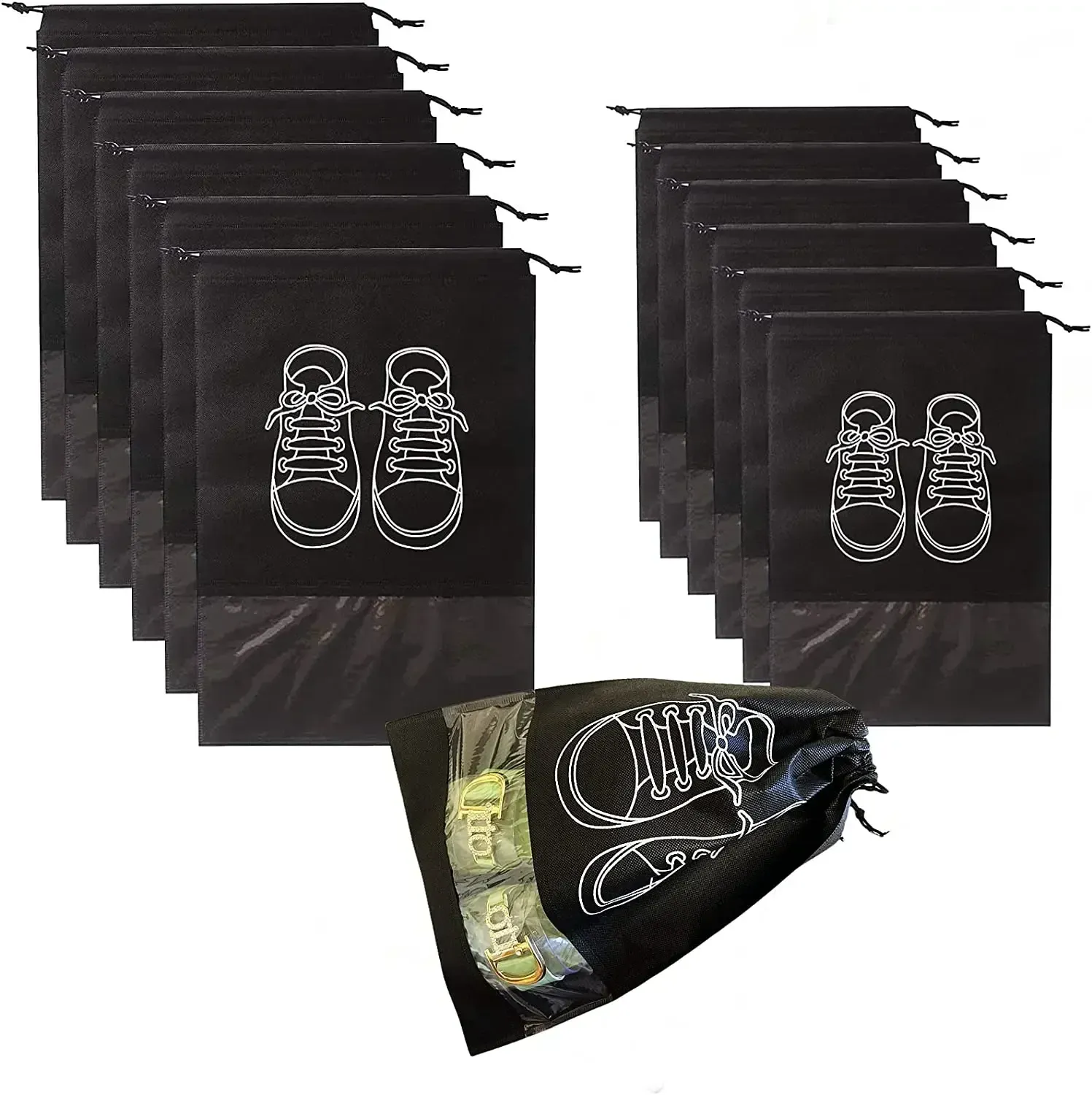 Sacs de rangement pour chaussures, lot de 5 ou 10, sacs anti-poussière en non-tissé, sac de voyage portable pour chaussures, pochette de rangement pour chaussures 9