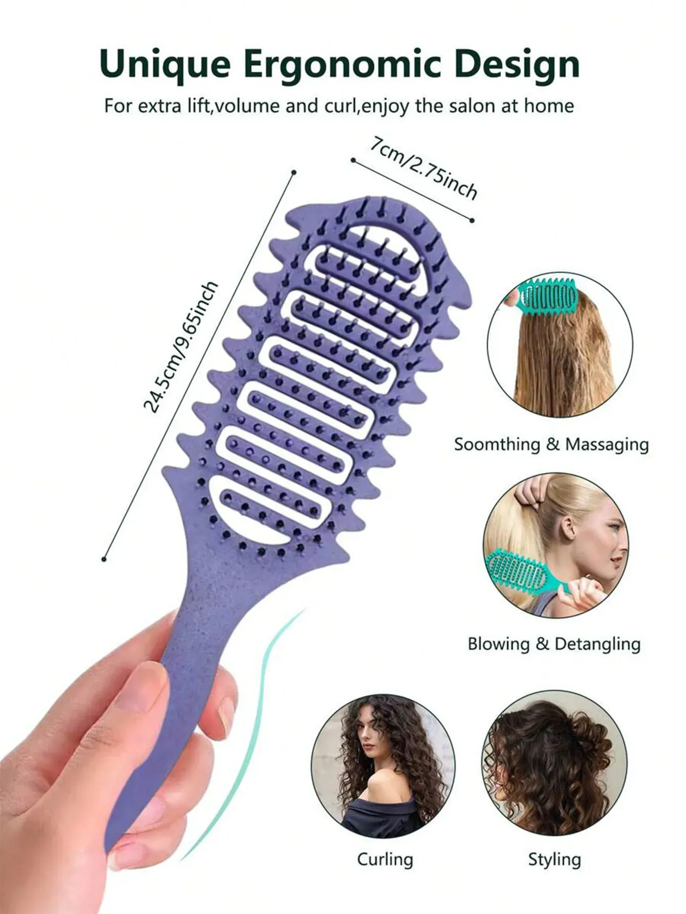 Manche ergonomique de la brosse coiffante