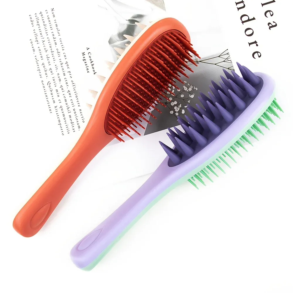 Brosse à cheveux de massage double face à long manche