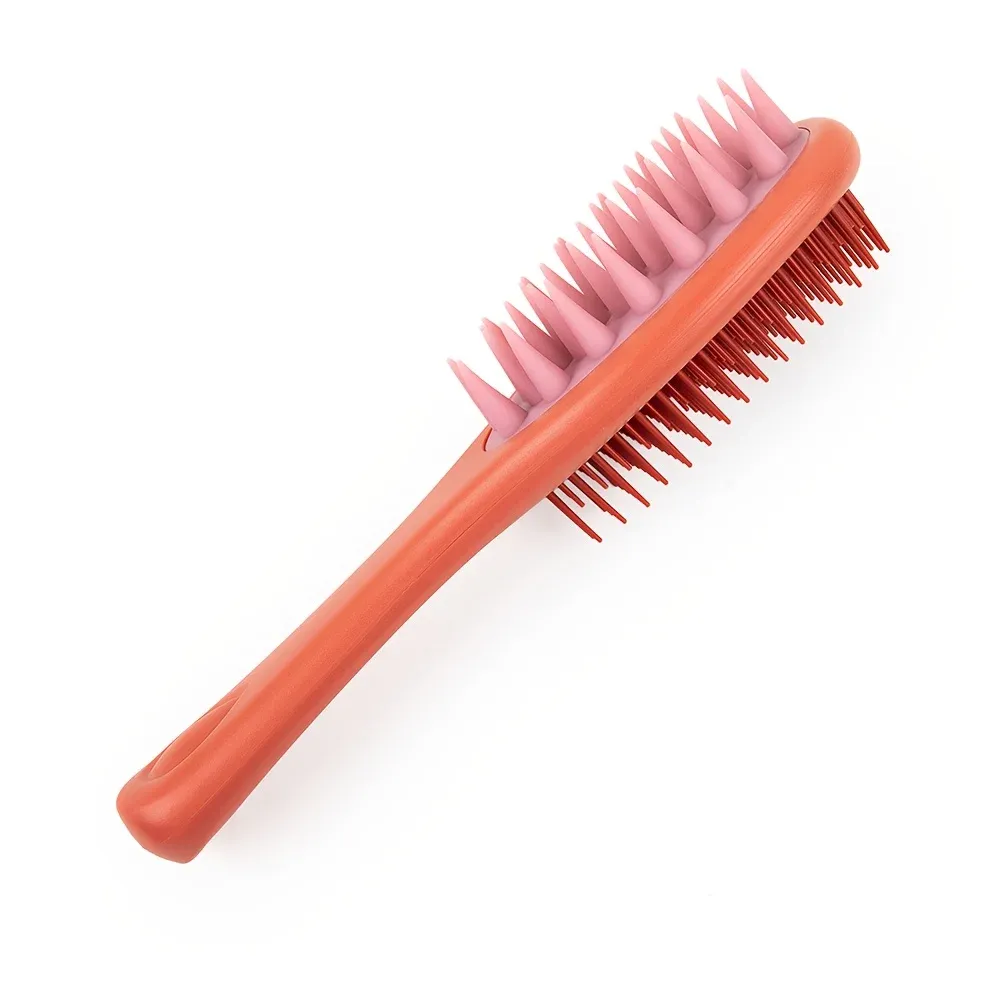 Brosse à cheveux double face avec masseur de cuir chevelu, poils en silicone et long manche, pour cheveux secs et humides 7