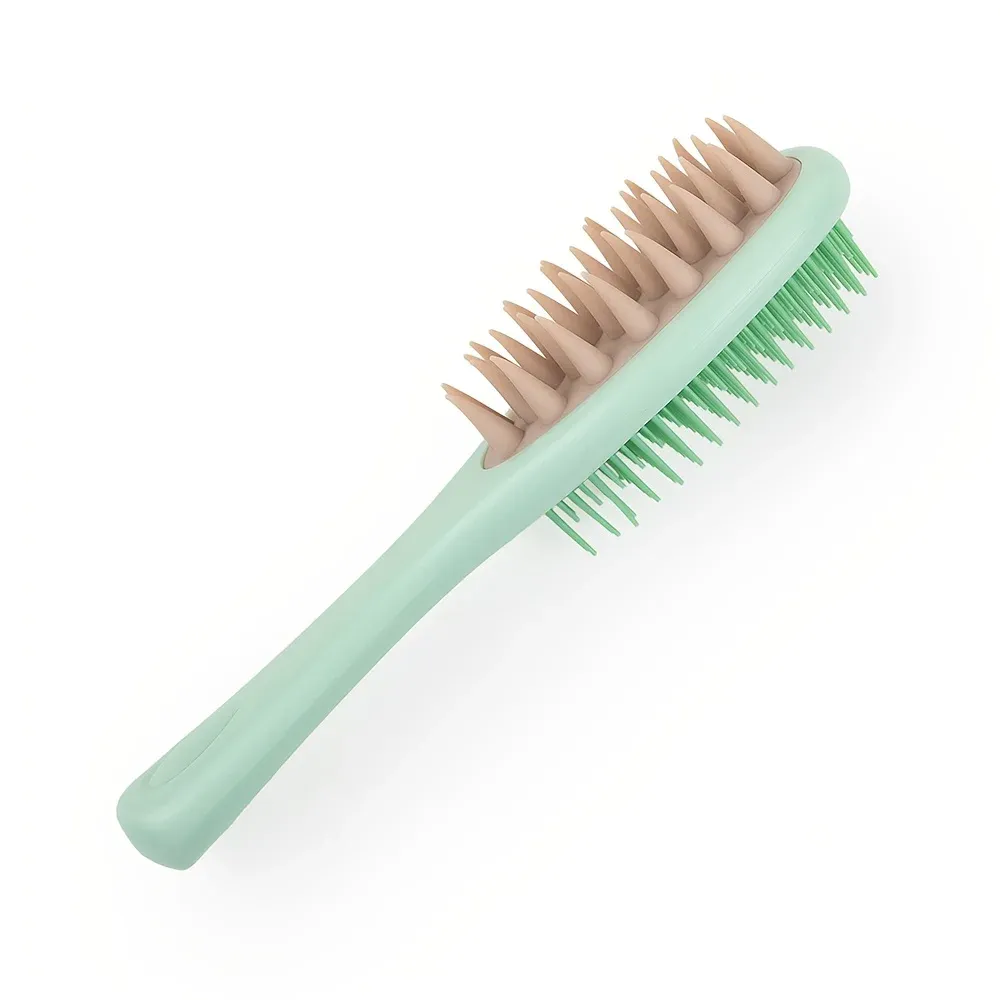 Brosse à cheveux double face avec masseur de cuir chevelu, poils en silicone et long manche, pour cheveux secs et humides 8