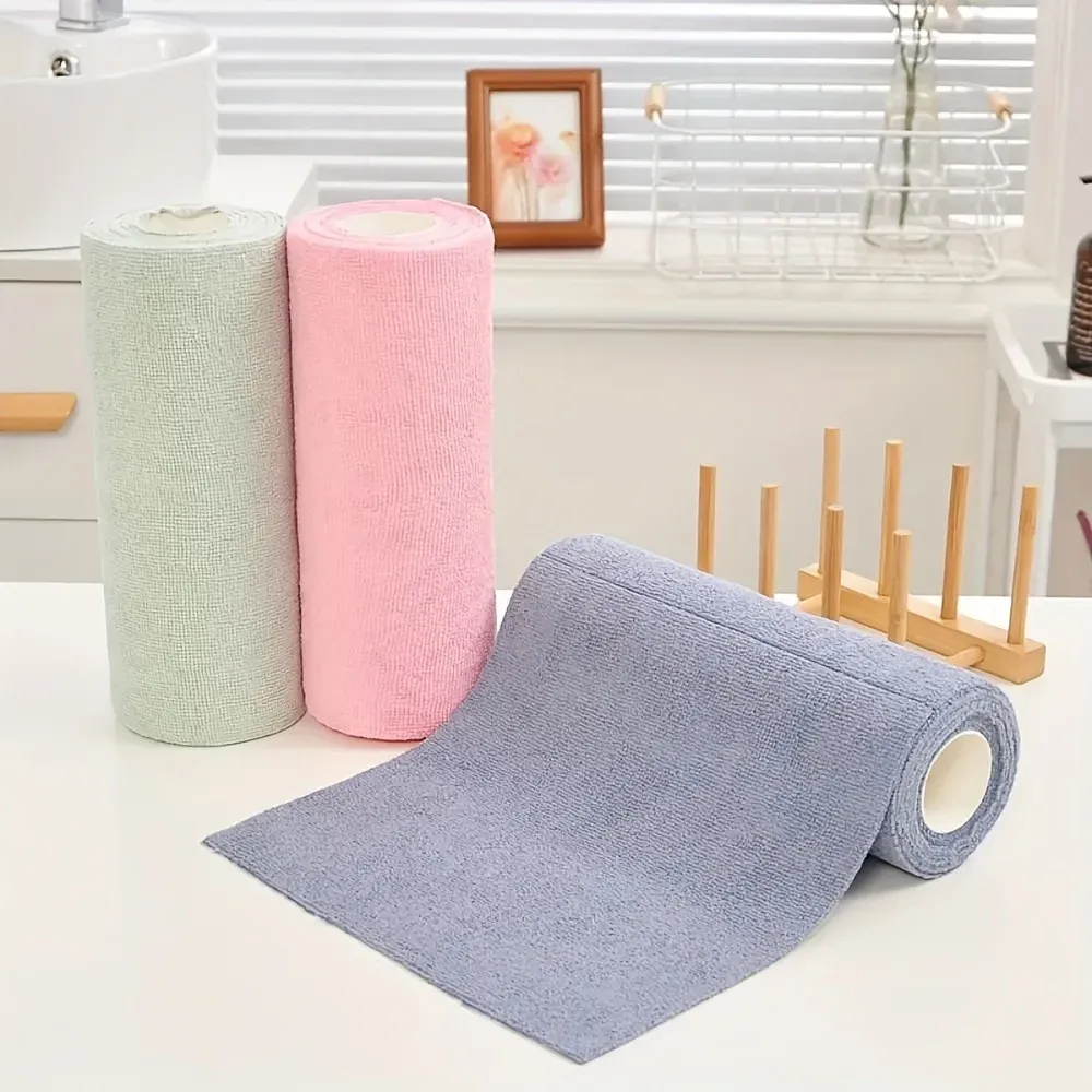 Lot de 20 chiffons de nettoyage réutilisables en microfibre (1 rouleau) - torchons de cuisine, chiffons ménagers multi-usages 2