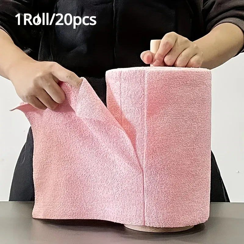 Lot de 20 chiffons de nettoyage réutilisables en microfibre (1 rouleau) - torchons de cuisine, chiffons ménagers multi-usages
