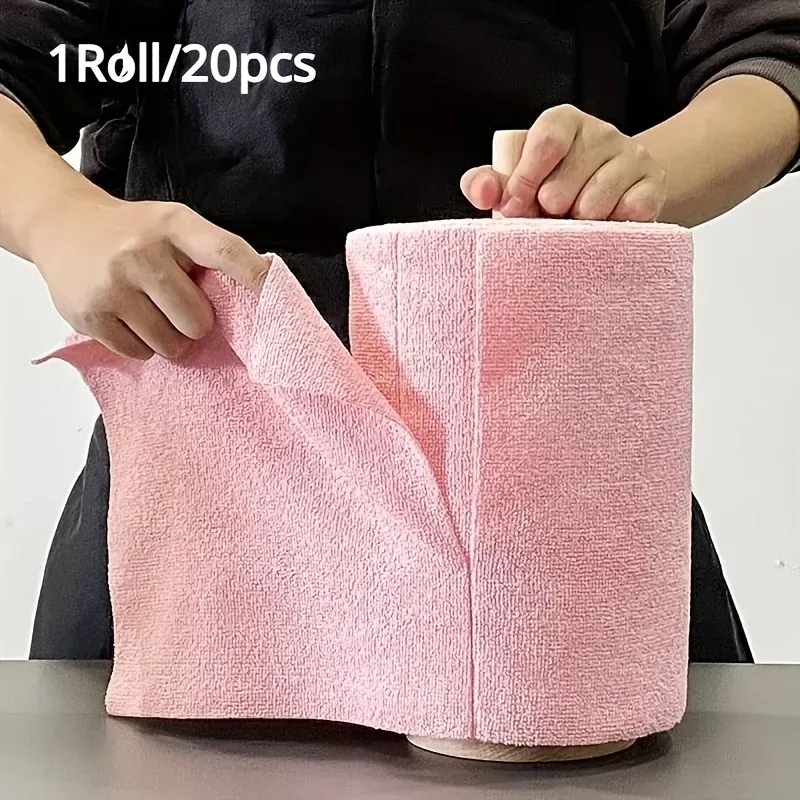 Lot de 20 chiffons de nettoyage réutilisables en microfibre (1 rouleau) - torchons de cuisine, chiffons ménagers multi-usages 6