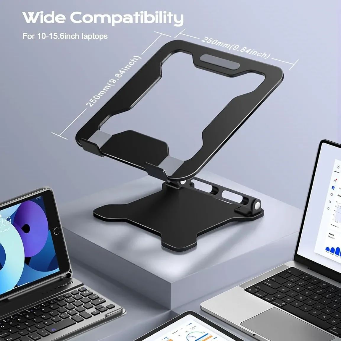Support réglable en alliage d'aluminium DT-02B pour ordinateur portable jusqu'à 17 pouces, pliable, avec fonction de refroidissement 2