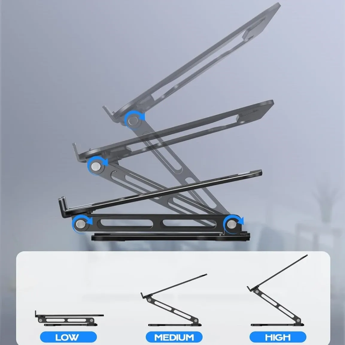 Support réglable en alliage d'aluminium DT-02B pour ordinateur portable jusqu'à 17 pouces, pliable, avec fonction de refroidissement 4