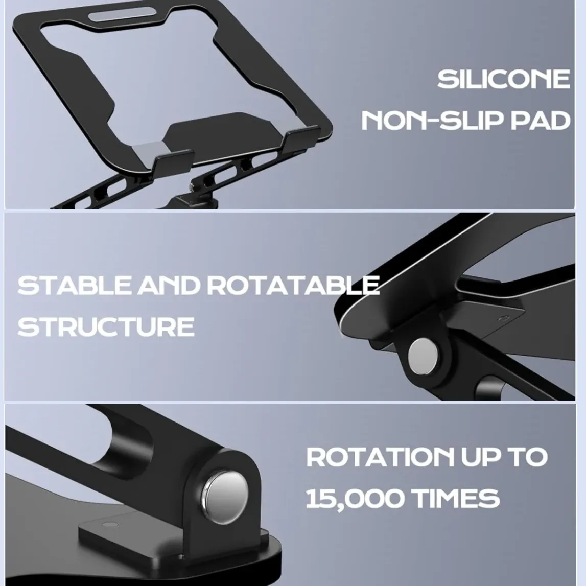 Support réglable en alliage d'aluminium DT-02B pour ordinateur portable jusqu'à 17 pouces, pliable, avec fonction de refroidissement 5