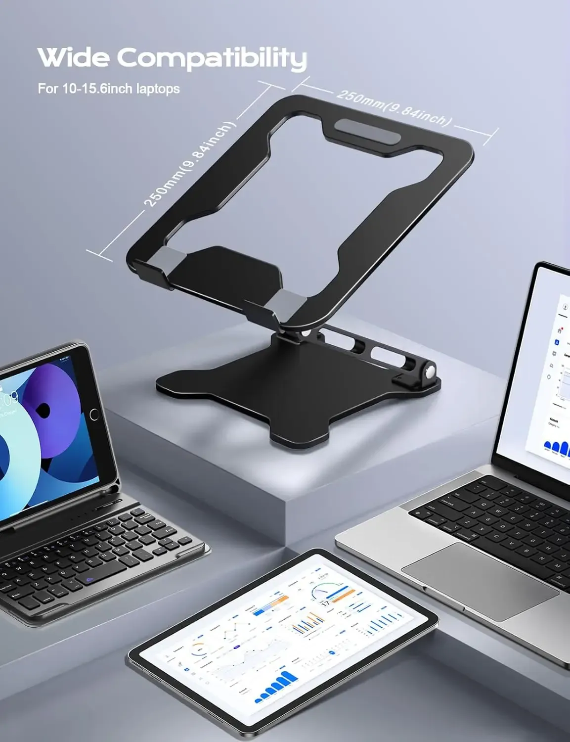Support de tablette en alliage d'aluminium, vue latérale
