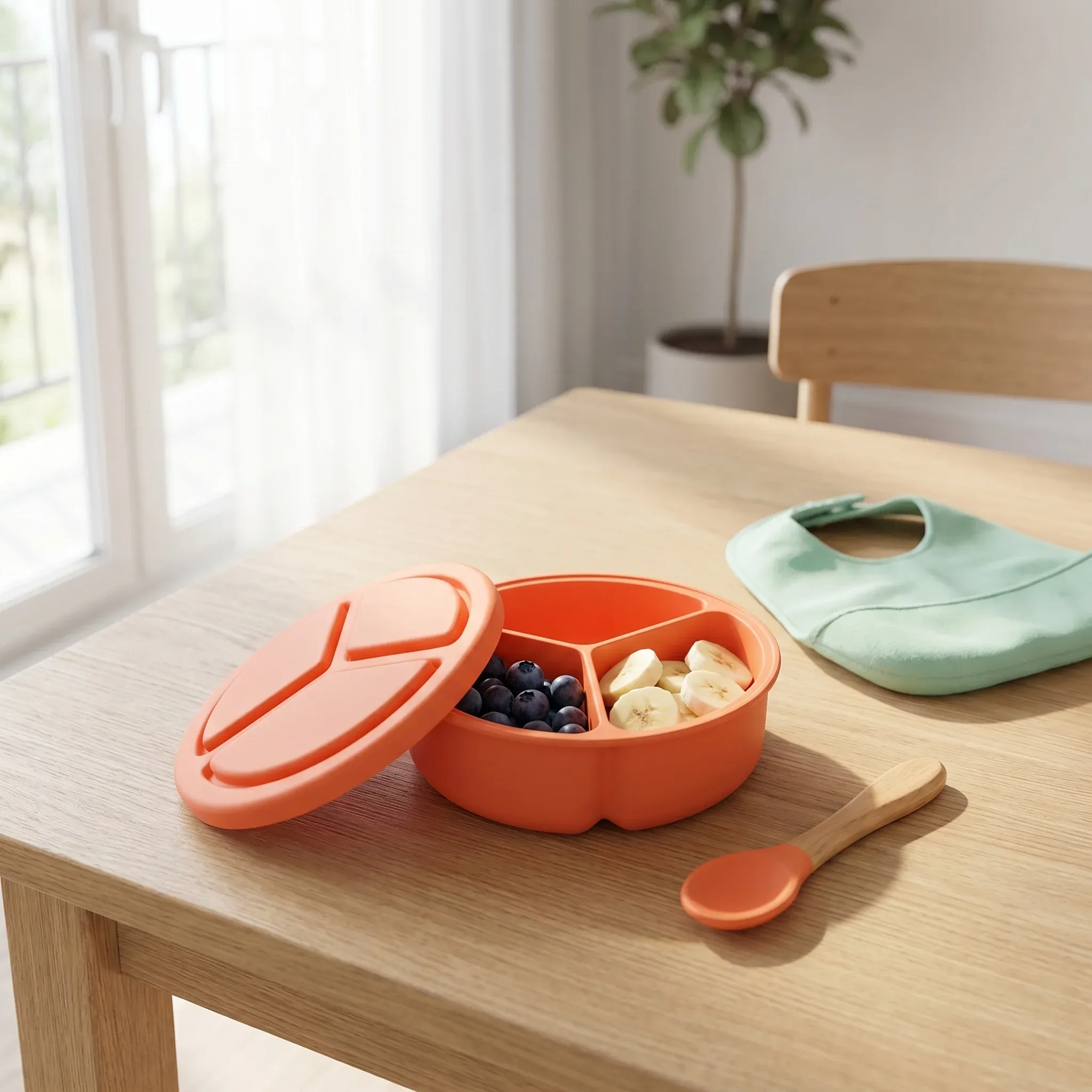 Boîtes à collation réutilisables en silicone avec couvercles, boîte à collation double compartiment pour sauces, condiments et snacks, mini boîte alimentaire portable 3