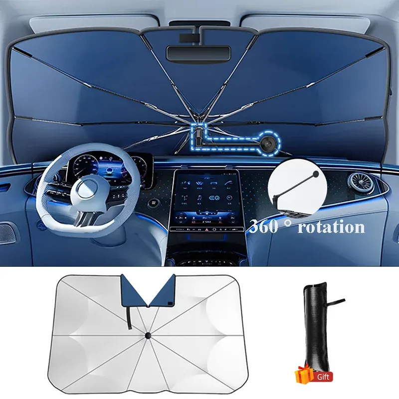 Pare-soleil de voiture avec protection à 360° – Pare-soleil de pare-brise avant avec poignée rotative et flexible, protection UV, accessoires auto pour l'été 1