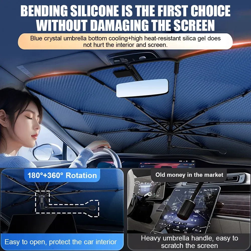 Pare-soleil de voiture avec protection à 360° – Pare-soleil de pare-brise avant avec poignée rotative et flexible, protection UV, accessoires auto pour l'été 3
